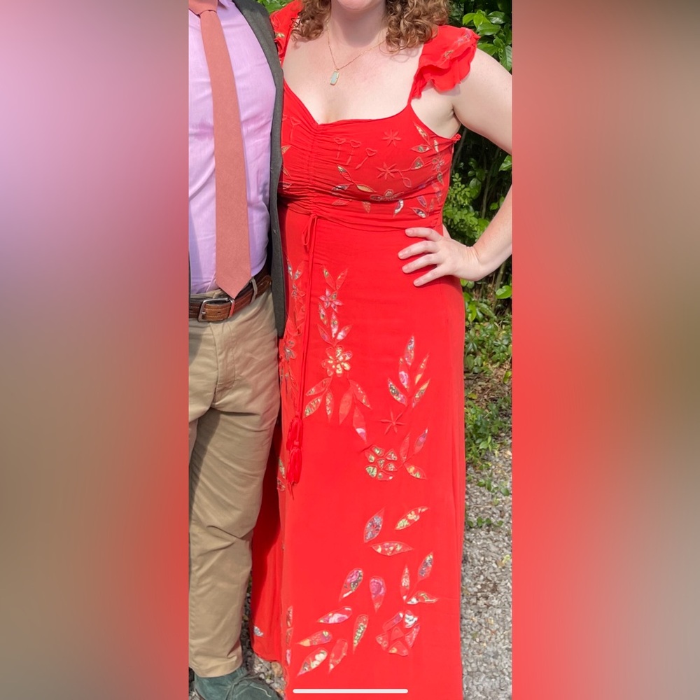 Anthropologie Farm Rio Quintana Red Floral Maxi Dress